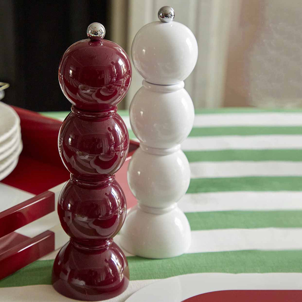 White Lacquer Bobbin Salt or Pepper Mill Grinder - Addison Ross Ltd UK
