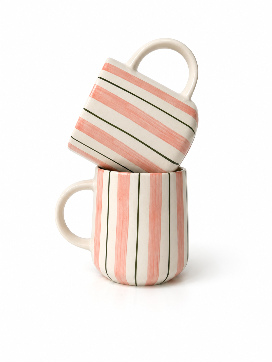 Blue & Pink Striped Mug | Hand-Painted Ceramic | 250ml