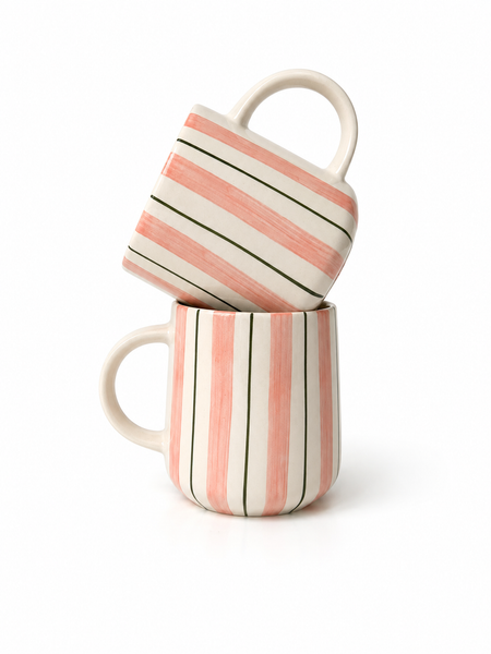 Blue & Pink Striped Mug | Hand-Painted Ceramic | 250ml