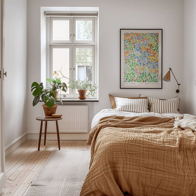 wild garden print styled large above a bed