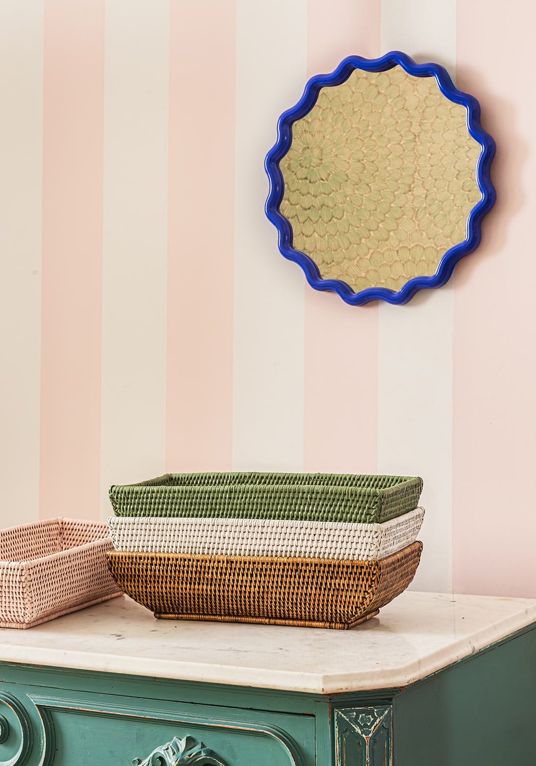 Wiltshire Long Rattan Basket in Pink - Casa by Josephine Jenno