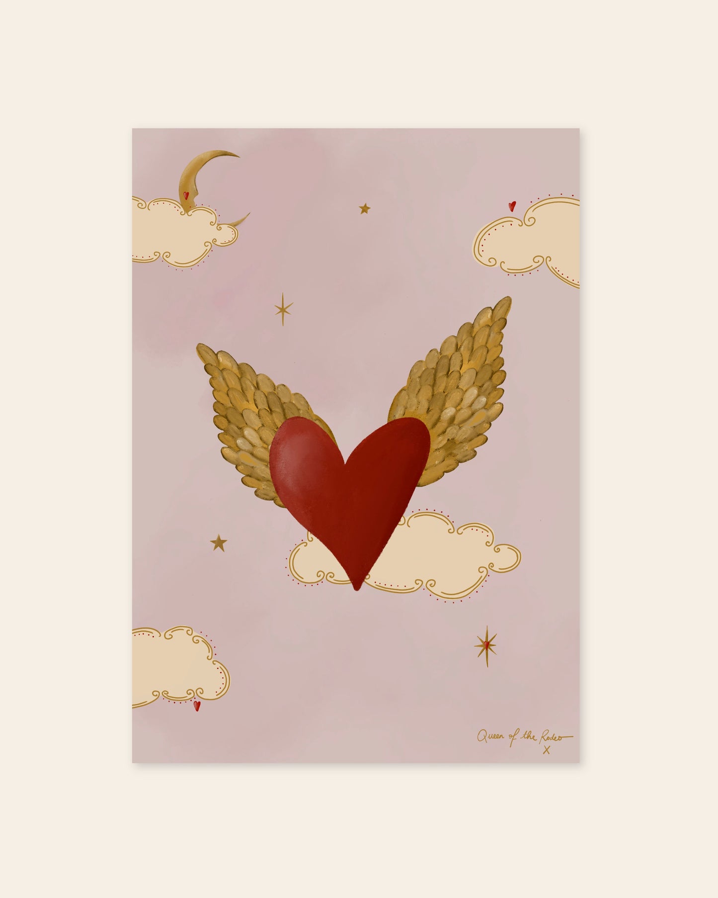 Winged Heart art print — framed print mock-up in a room setting
