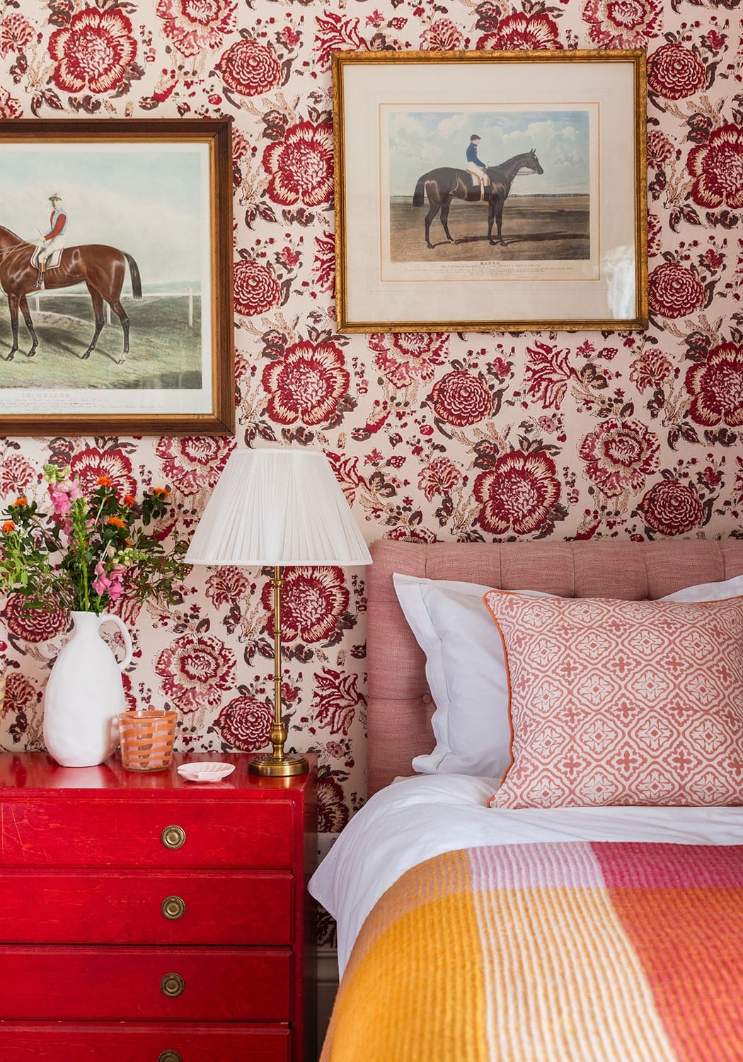 Wool Waffle Blanket In Orange/Pink Check - Casa by Josephine Jenno