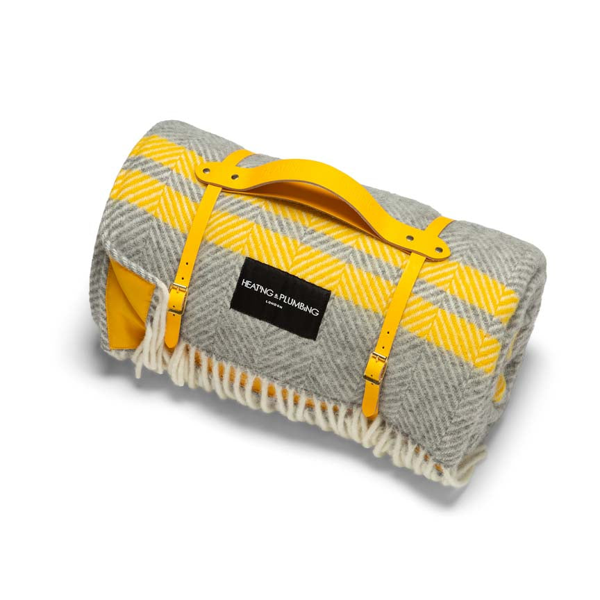 Pure New Wool Picnic Blanket -  Grey & Yellow