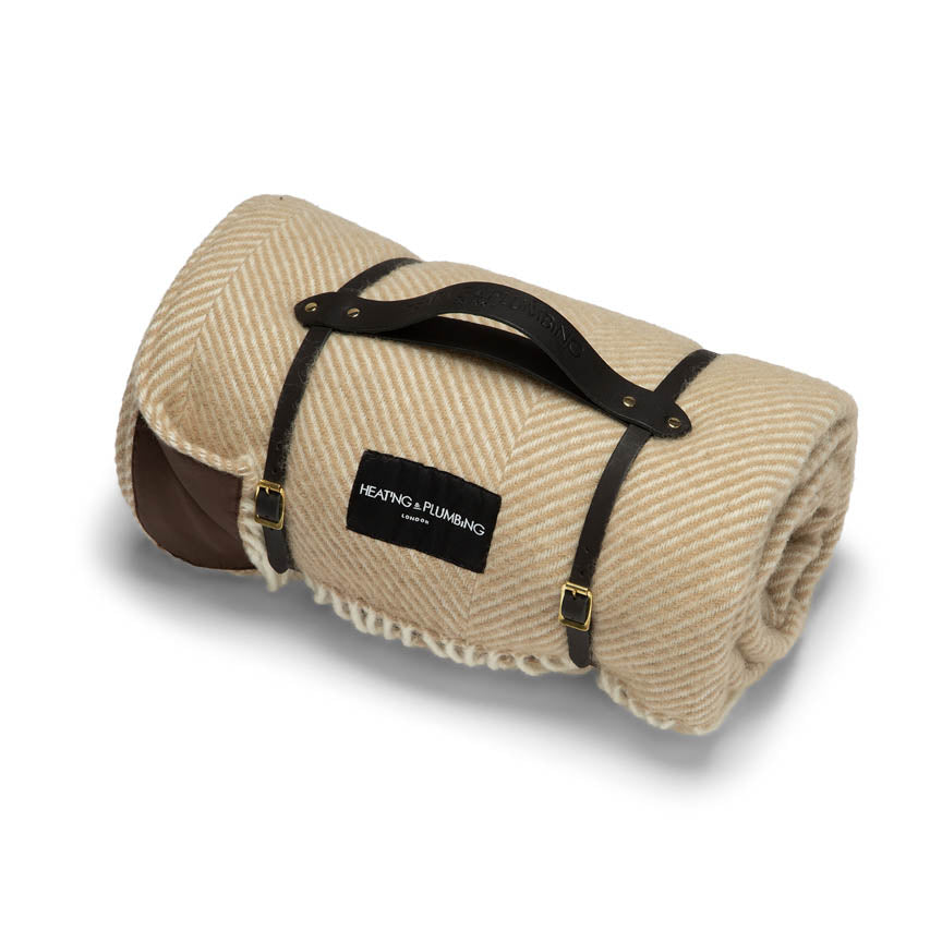 Pure New Wool Picnic Blanket - Checkmate - Latte