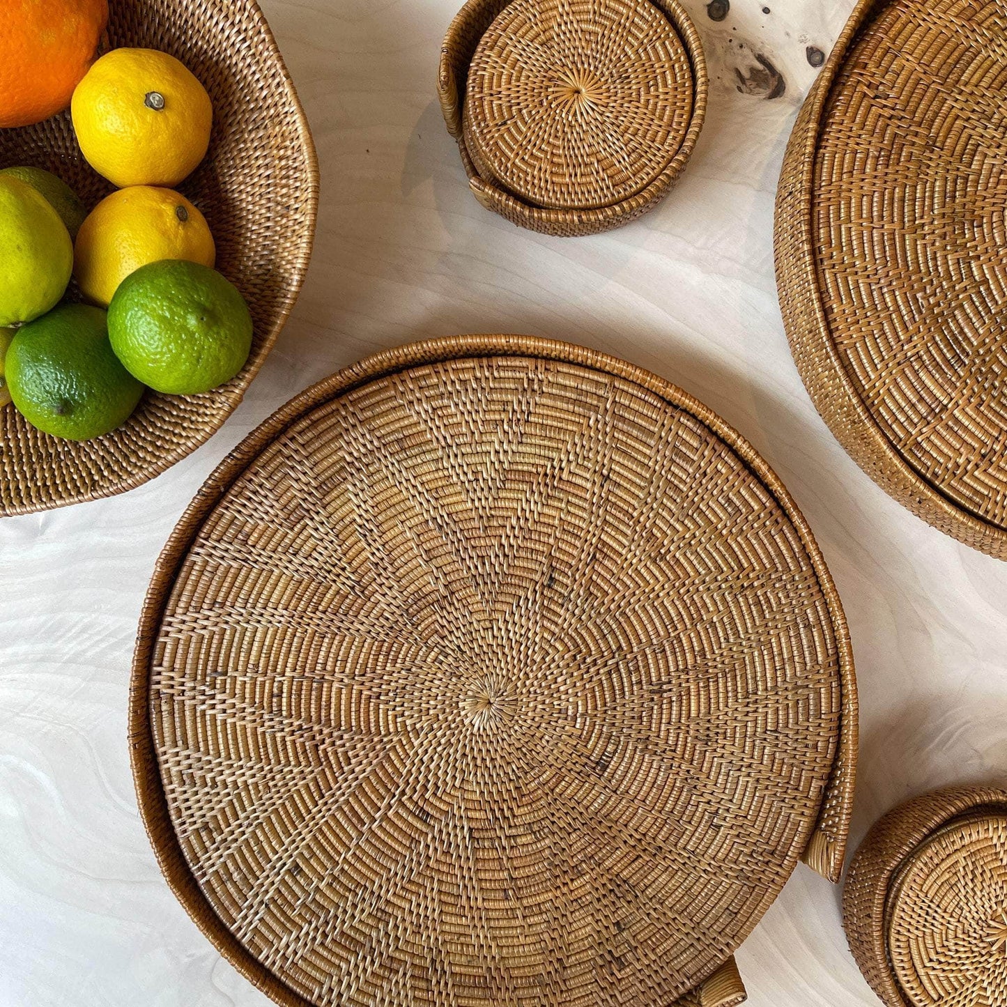Lotus Woven Coasters With Holder | Set of 6