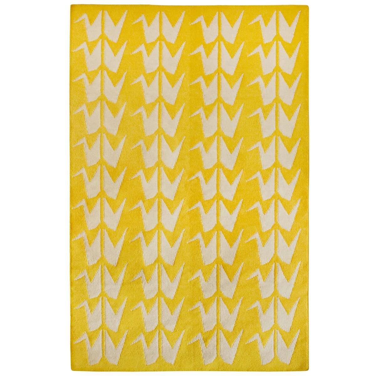 Yellow Rug handwoven with light grey geometric Crane motif