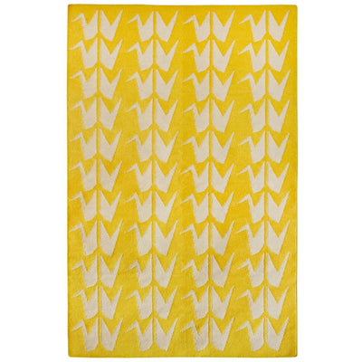 Yellow Rug handwoven with light grey geometric Crane motif