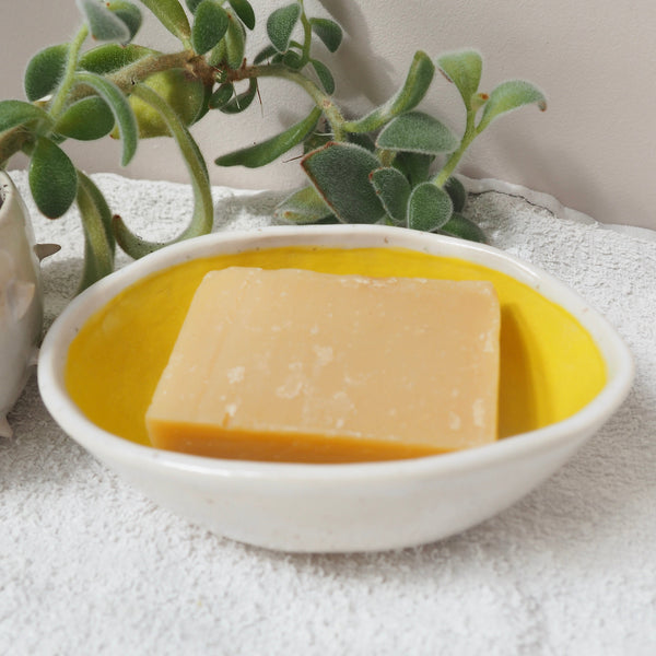 Handmade Yellow Oval Pottery Soap Dish