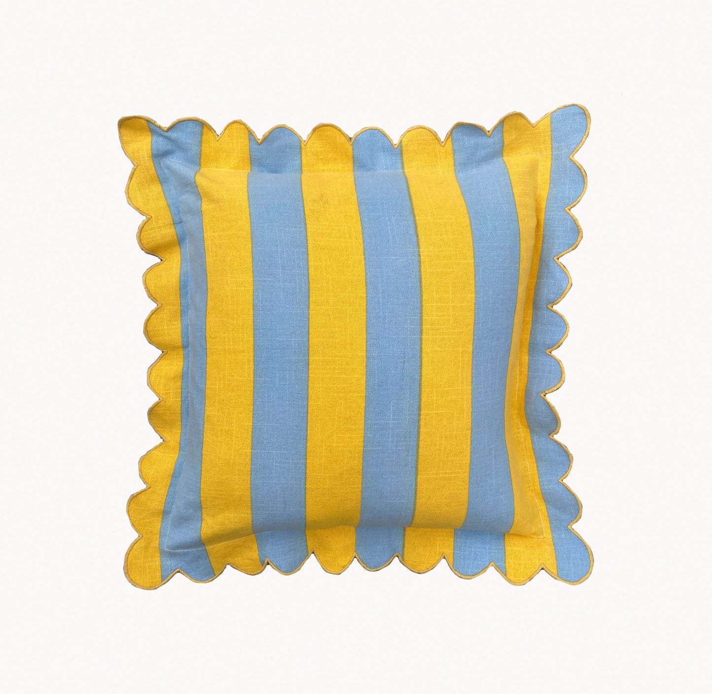 Outdoor Lemon & Azure Stripe Scallop Cushion Cover