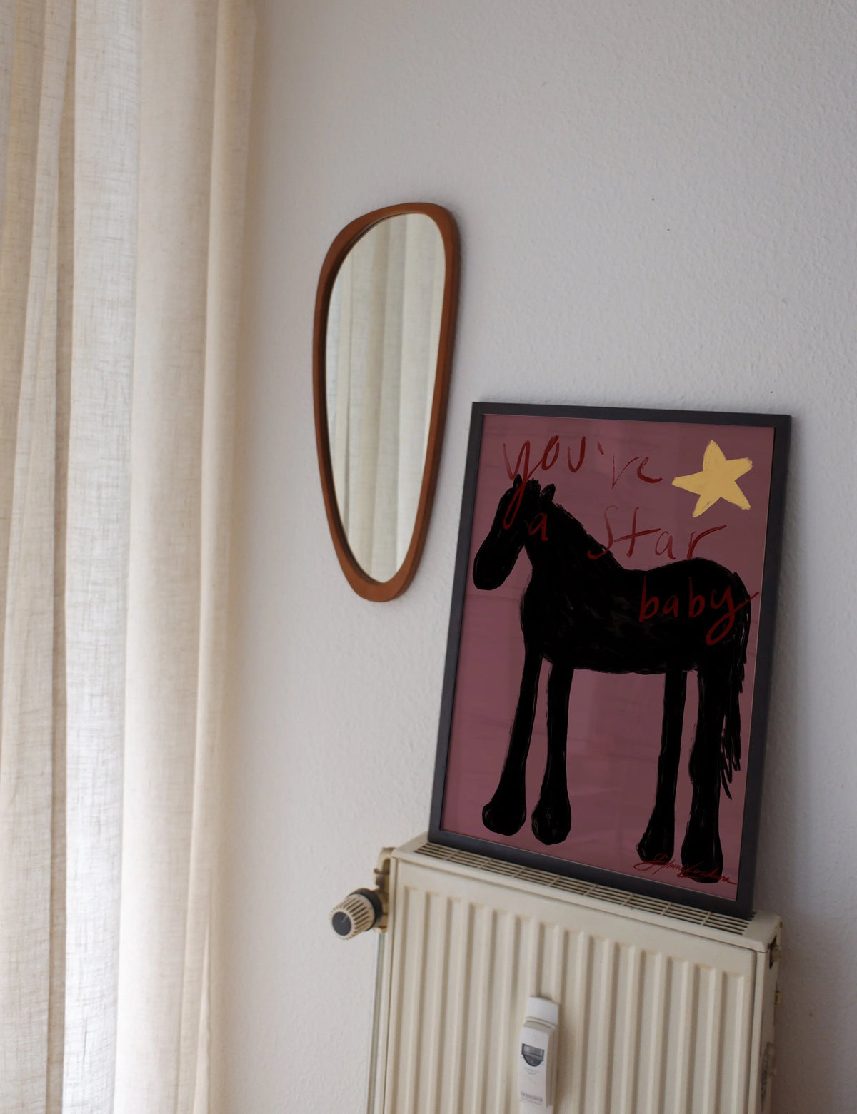 aubergine purple modern western art print featuring a horse and star in chartreuse and aubergine. Oil painting–style modern folk wall art by KunstbyStephie.