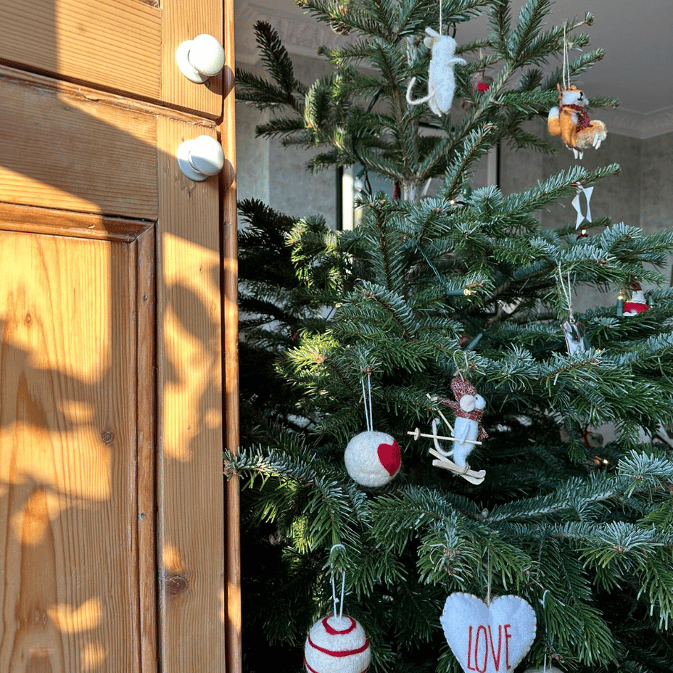 Cream & Red Felt Baubles - Set Of 3