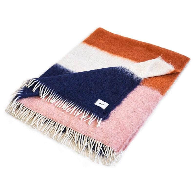 Viso Mohair Blanket Navy, Orange and Cream