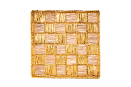 Load image into Gallery viewer, Damero Large Square Tray | Gold &amp;amp; Natural

