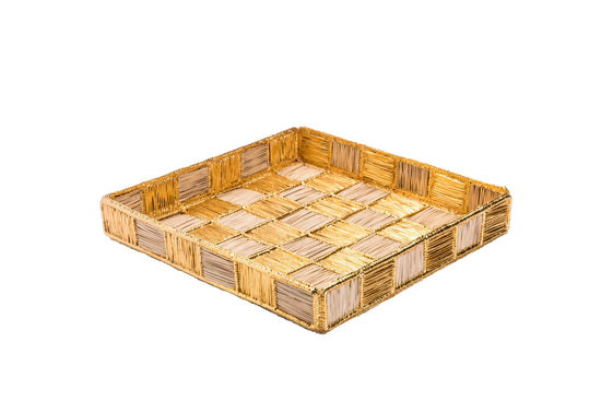 Load image into Gallery viewer, Damero Large Square Tray | Gold &amp;amp; Natural
