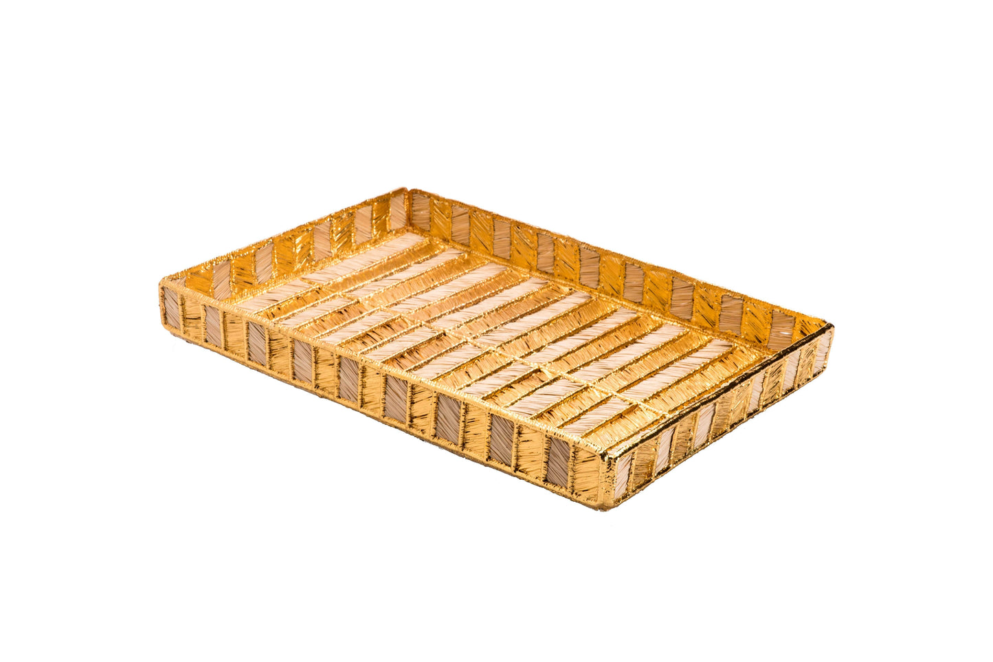 Rayas Large Rectangular Tray | Gold & Natural