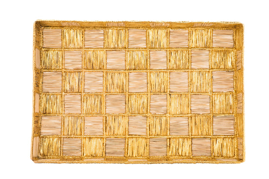 Damero Large Rectangular Tray | Gold & Natural
