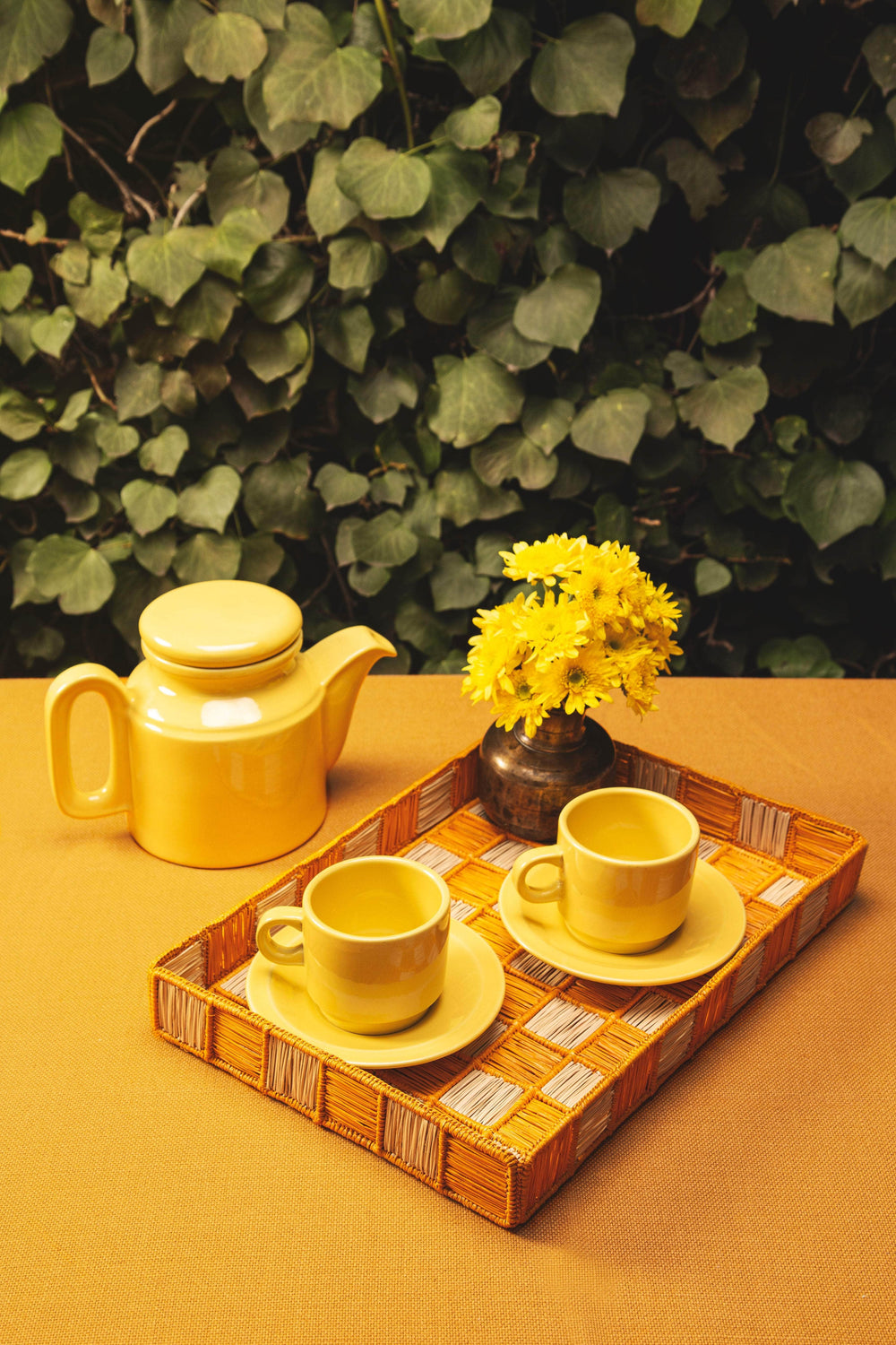 Damero Large Rectangular Tray | Mustard & Natural