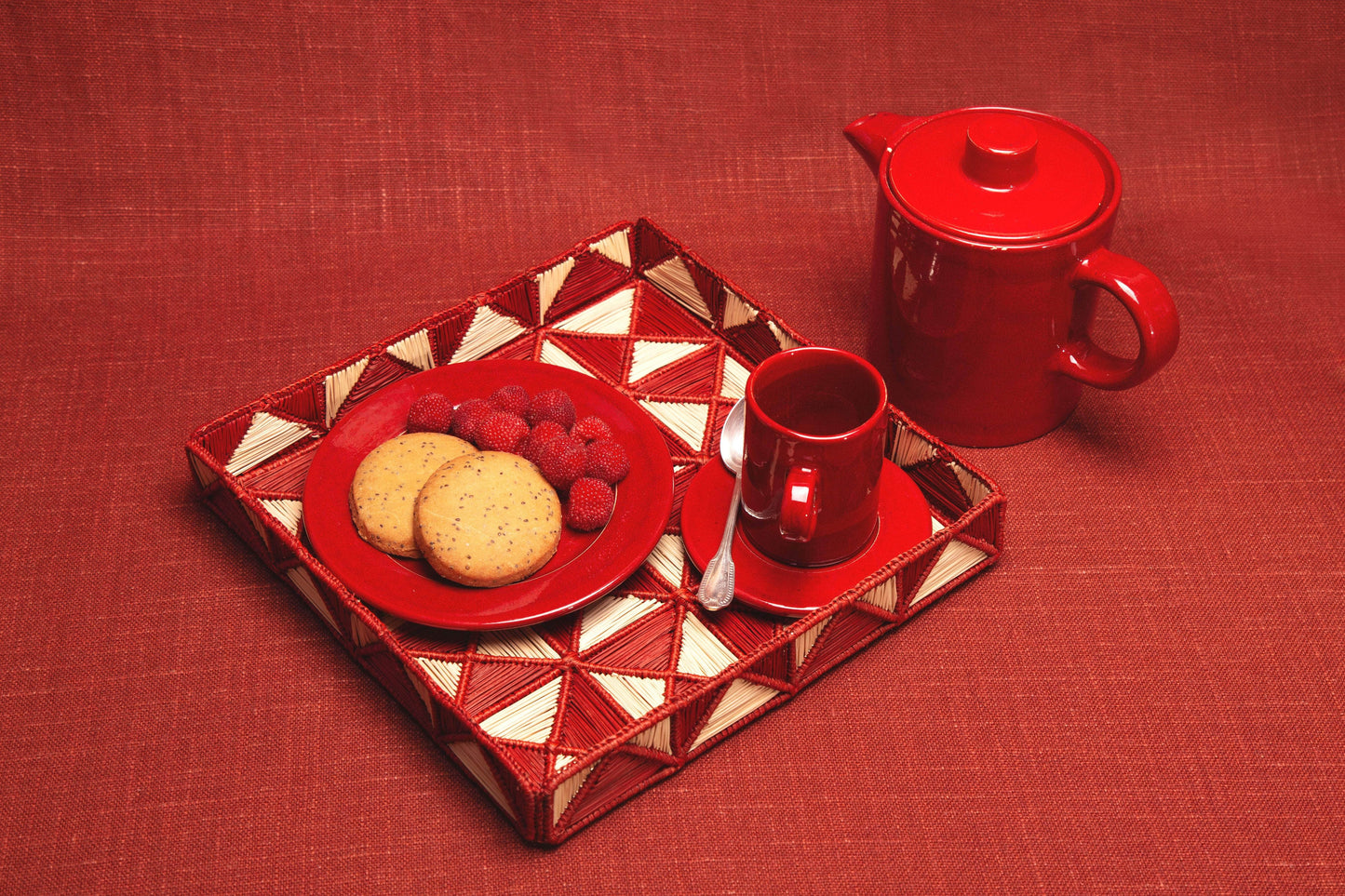 Malla Large Square Tray | Terracotta & Natural