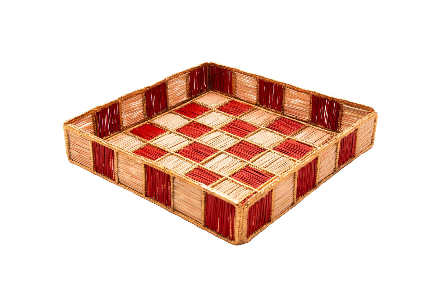 Damero Large Square Tray | Natural, Gold & Terracota