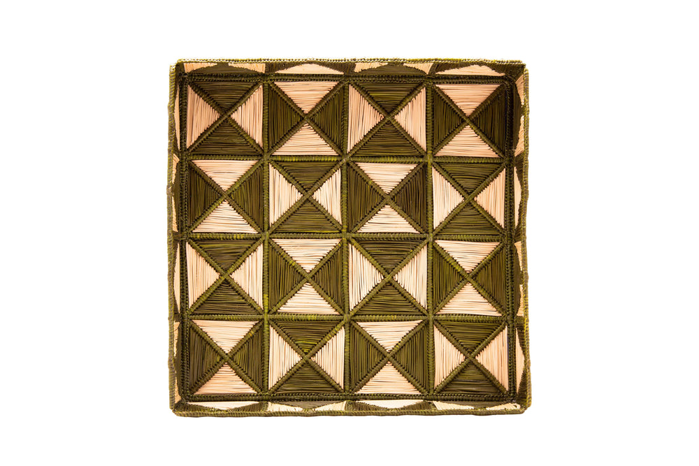 Malla Large Square Tray | Olive Green & Natural