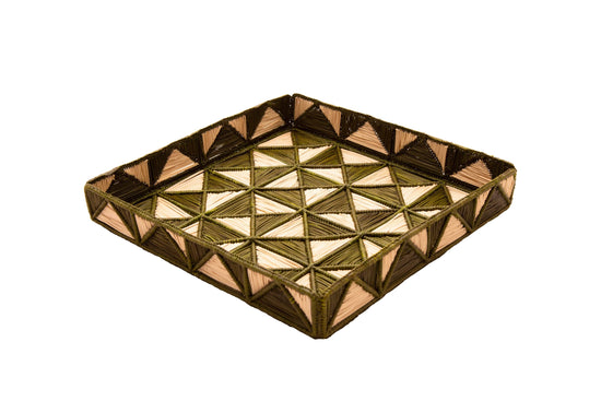 Malla Large Square Tray | Olive Green & Natural