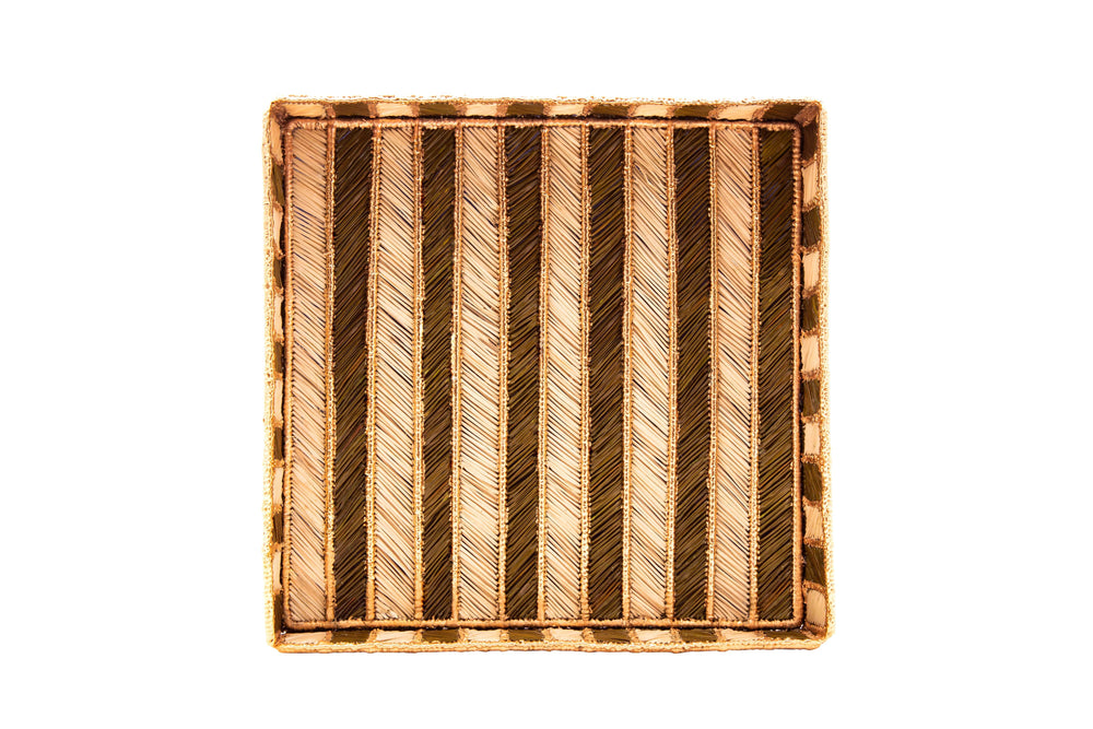 Rayas Large Square Tray | Natural, Gold & Olive Green