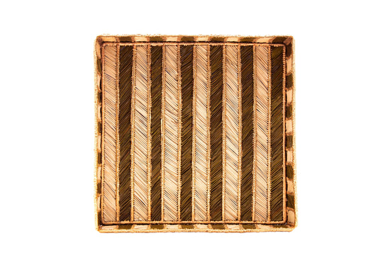 Rayas Large Square Tray | Natural, Gold & Olive Green