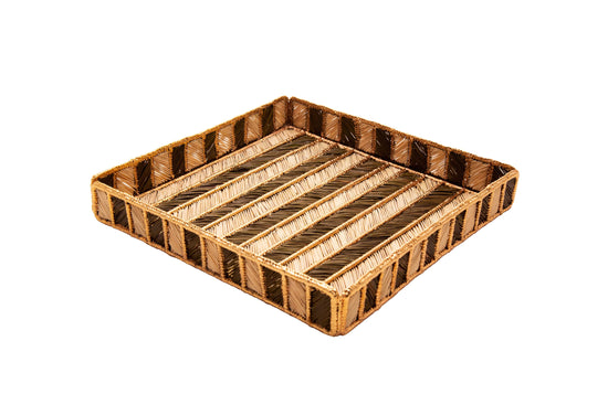 Rayas Large Square Tray | Natural, Gold & Olive Green