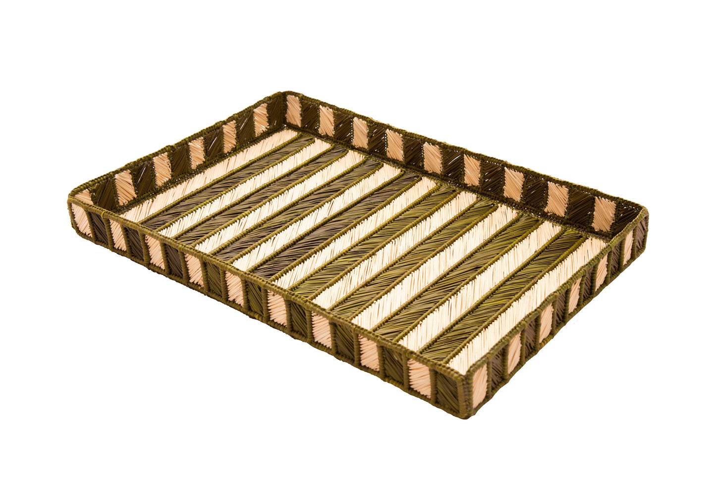 Rayas Large Rectangular Tray | Olive Green & Natural