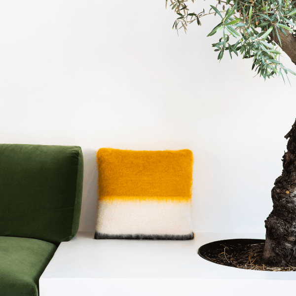 Viso Mohair Pillow White, Yellow and Black Colour Block Lifestyle