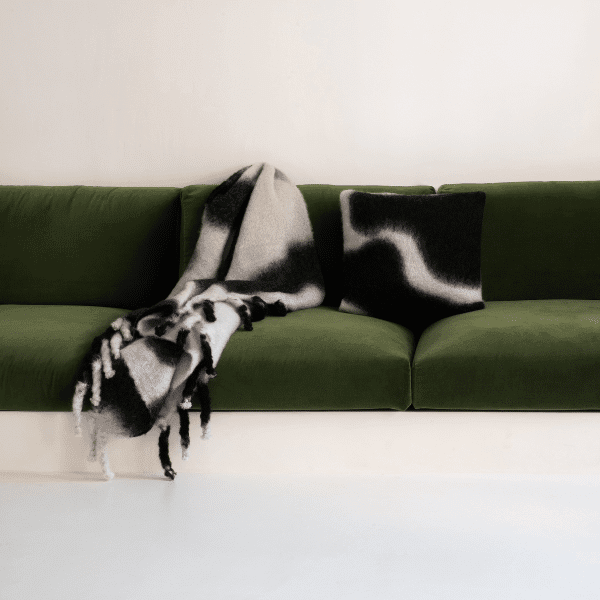 Viso Mohair Blanket Black and White Pattern on sofa