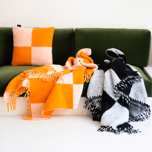 Viso Mohair Blanket Orange & White Check sofa