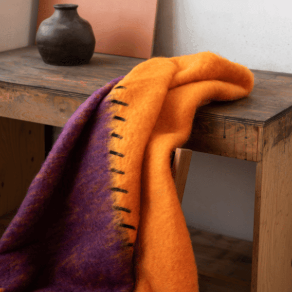Viso Mohair Blanket Orange & Purple Colour Block