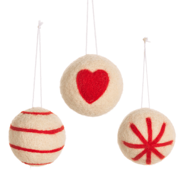 Cream & Red Felt Baubles