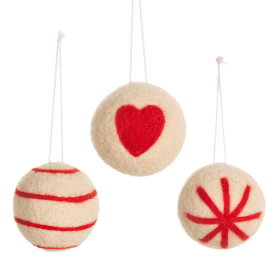 Cream & Red Felt Baubles