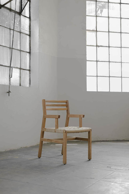 S Collection Wooden Chair with Armrest Handwoven with Jute