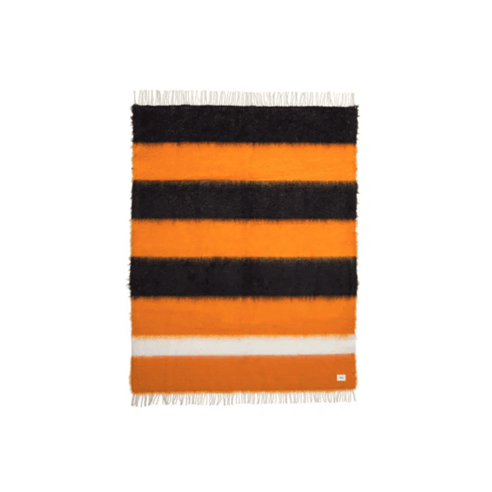 Viso Mohair Blanket Black, Orange & White Vertical Stripes