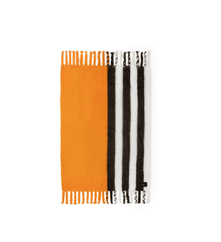 Viso Mohair Blanket Black Orange & White Horizontal Stripes