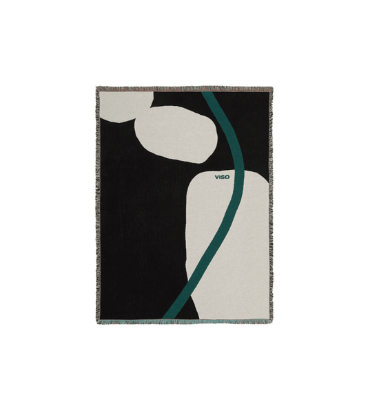 Viso Tapestry Blanket Cream, Black and Green abstract