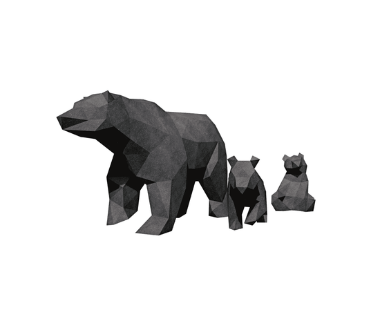 Famìlhe òrs Steel family of bears sculptures