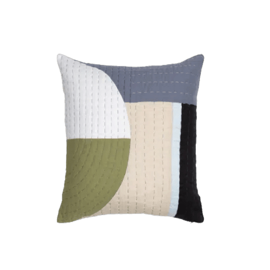 Viso X Thomson Street Quilt Pillow Green, White, Grey and Black Pattern