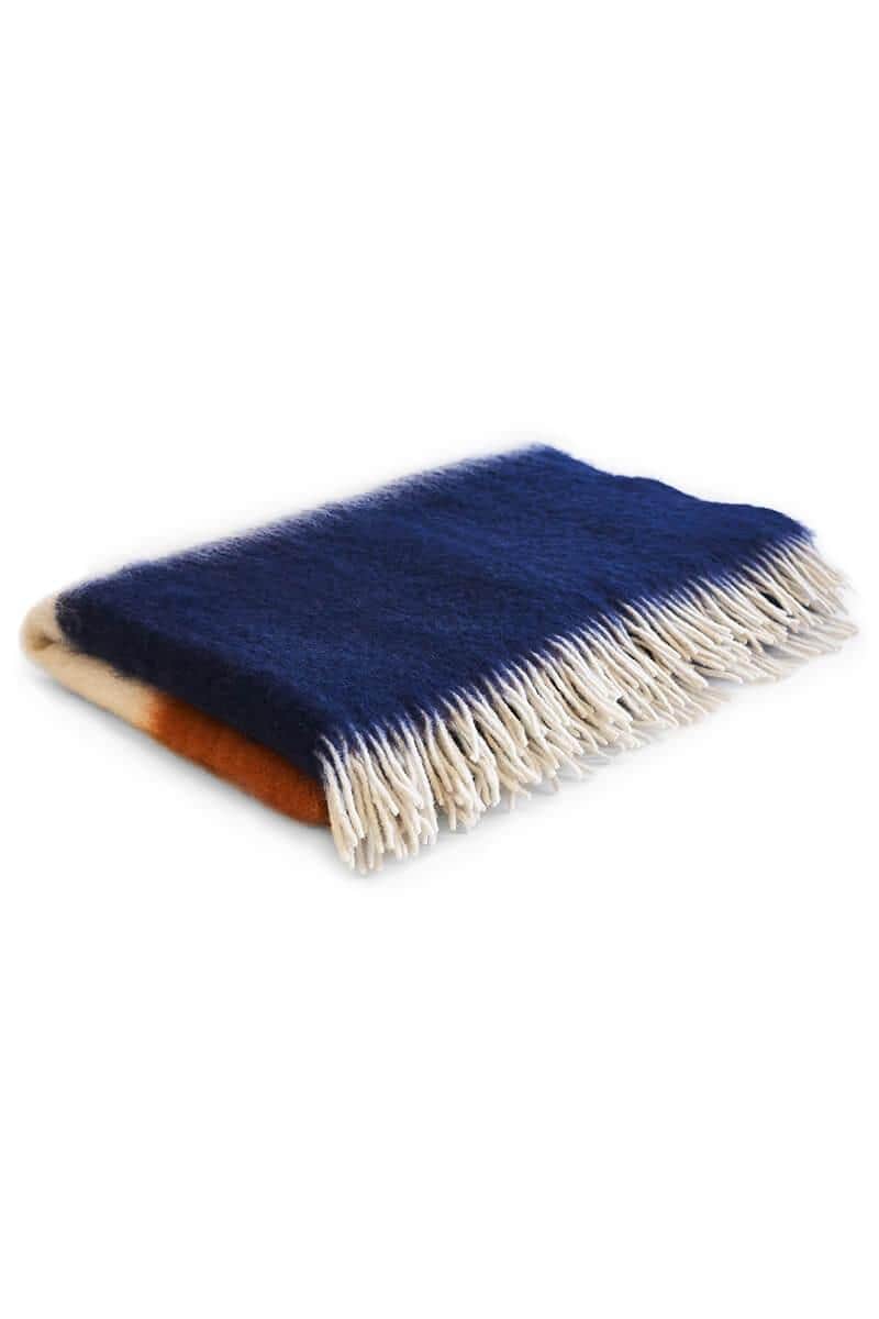 Viso Mohair Blanket Navy, Orange and Cream