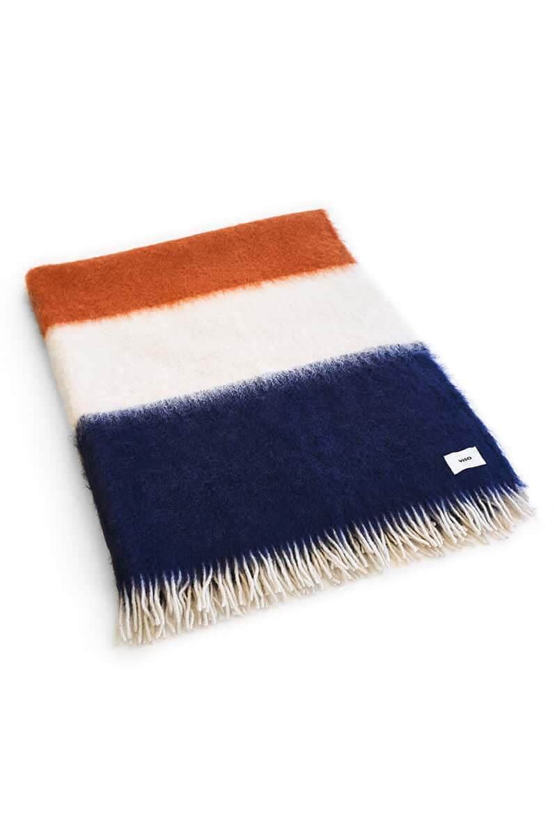 Viso Mohair Blanket Navy, Orange and Cream