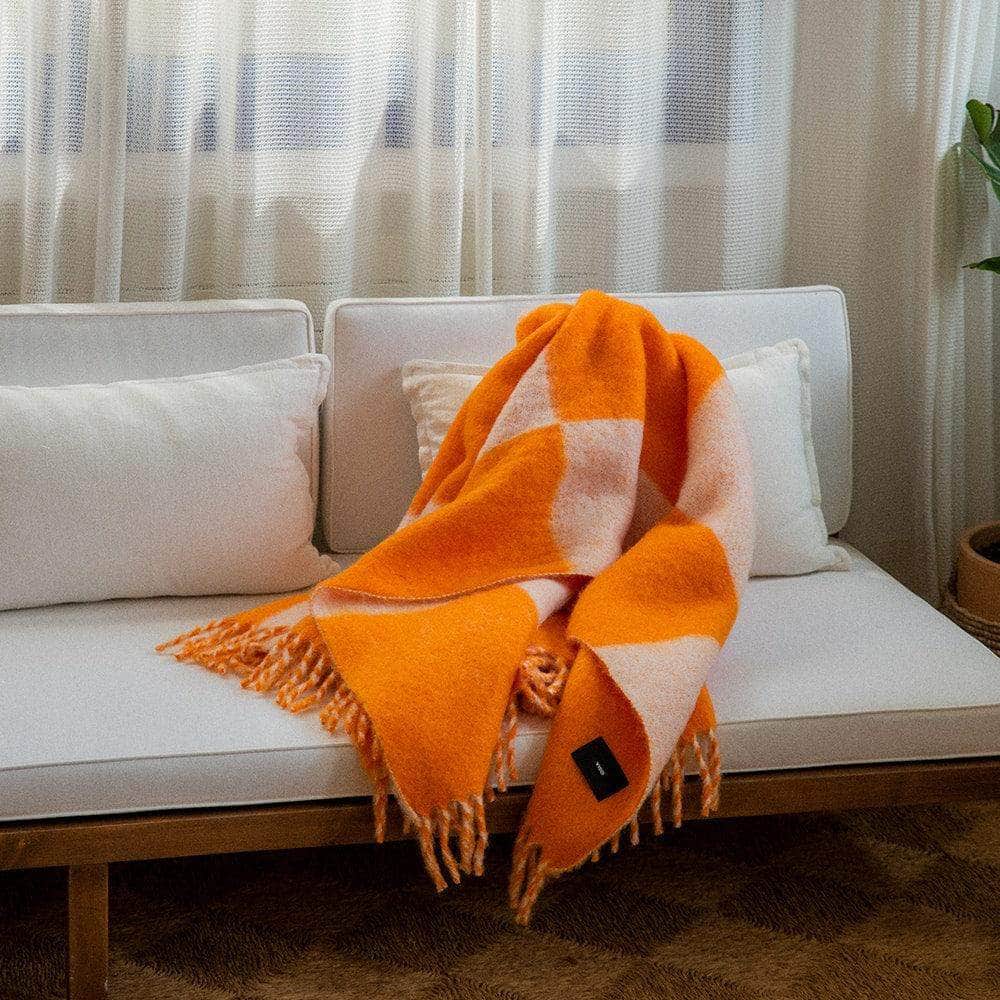 Viso Mohair Blanket Orange & White Check