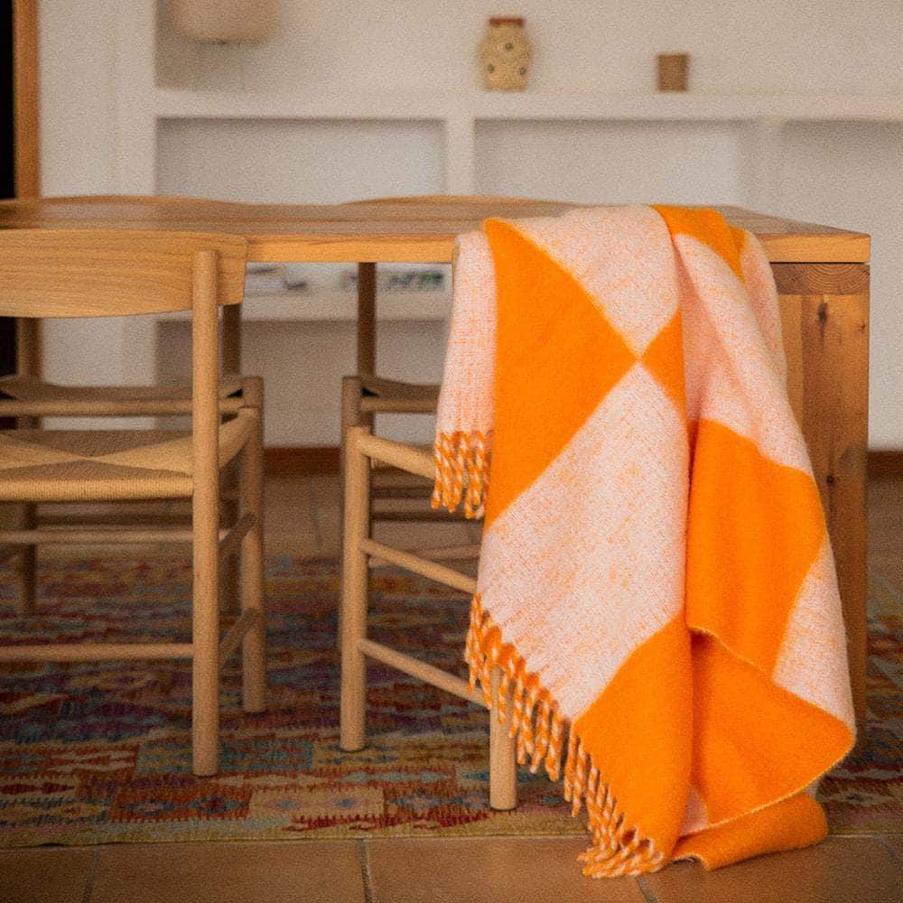 Viso Mohair Blanket Orange & White Check