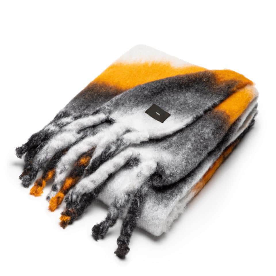 Viso Mohair Blanket White, Orange and Black Pattern
