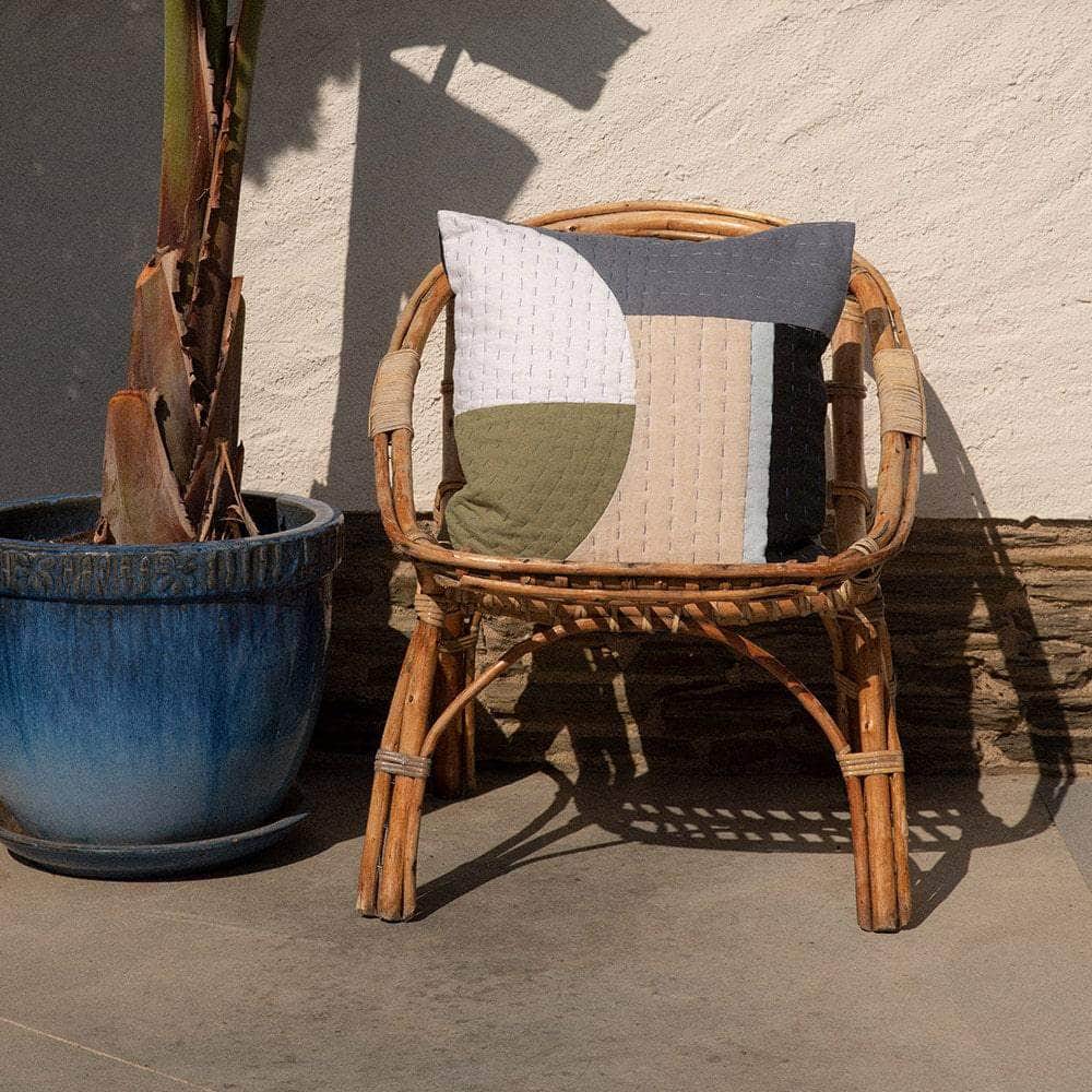 Viso X Thomson Street Quilt Pillow Green, White, Grey and Black Pattern chair