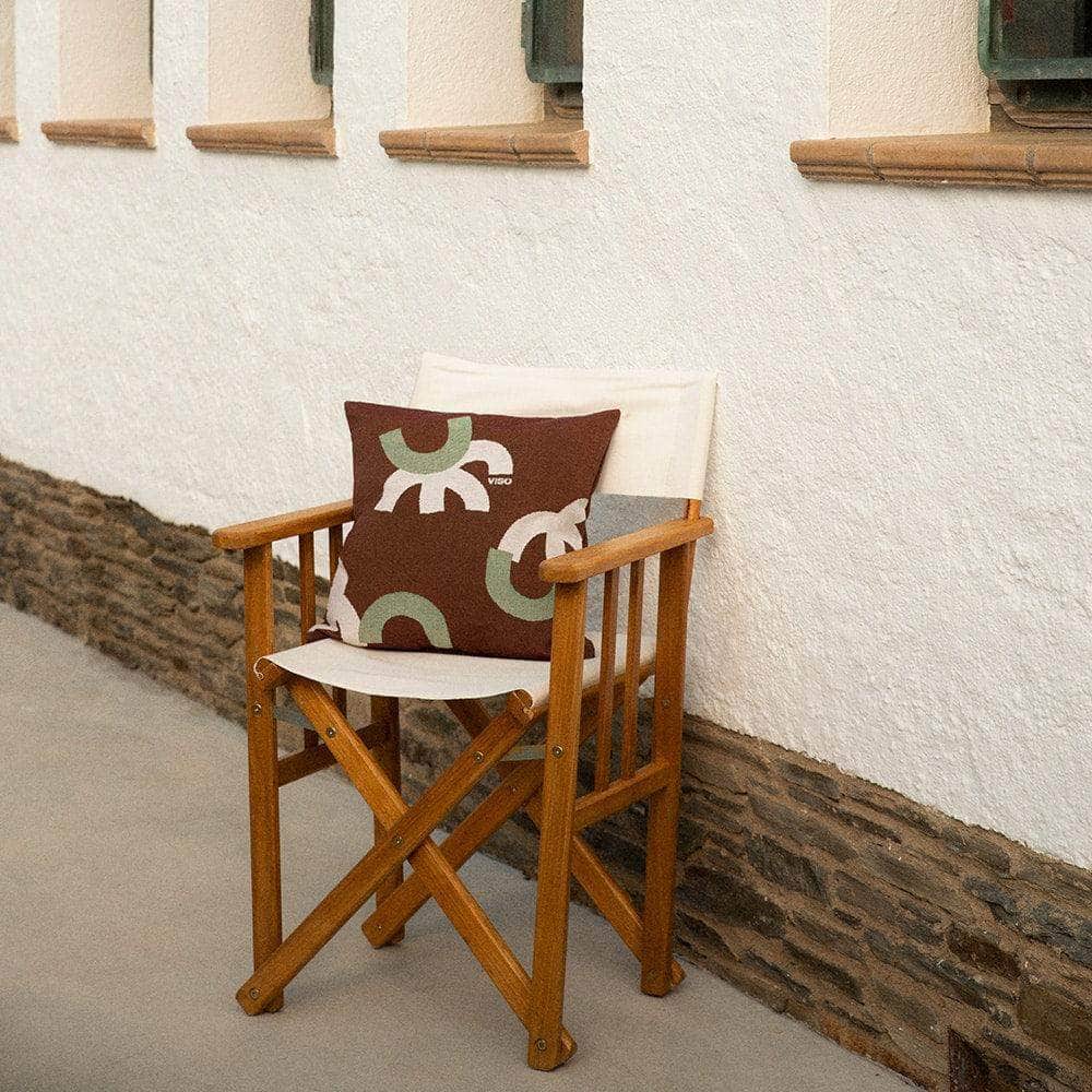 Viso Tapestry Pillow Cream, Brown and Mint Abstract Pattern chair