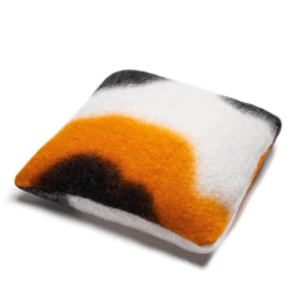 Viso Mohair Pillow Black, Orange and White Pattern